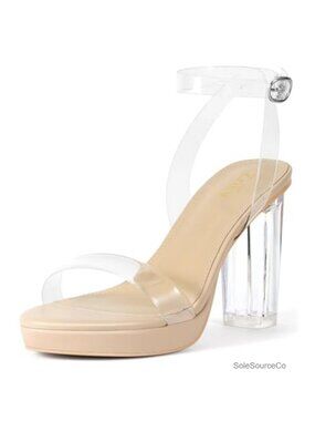 Clear Platform Heels for Women Chunky Block Sandals 4 Inch Heel with 1 Inch